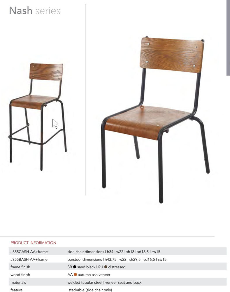 NASH BARSTOOL AND SIDE CHAIR BFM SEATING